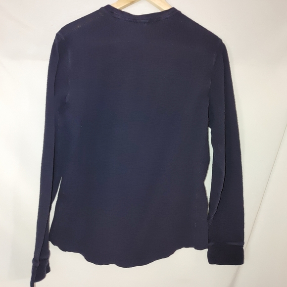 Vince Long Sleeve Crew Neck Shirt Waffle Textured Thermal Knit Navy Blue Medium - Picture 3 of 7